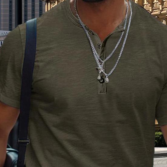 Мужская футболка с воротником Генри, короткими рукавами и пуговицами, однотонная повседневная летняя футболка для дома, спортзала, улицы, отдыха