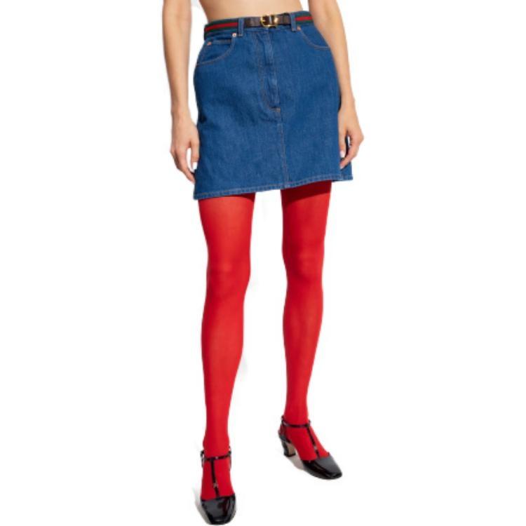 GUCCI Belted Denim Miniskirt Women's 748645-XDCNA-4759