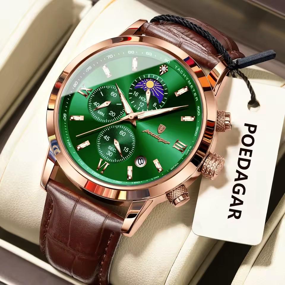 POEDAGAR Luxury Sports Watch for Men Waterproof Luminous Date Chronograph Wristwatch Leather Quartz Watches Reloj
