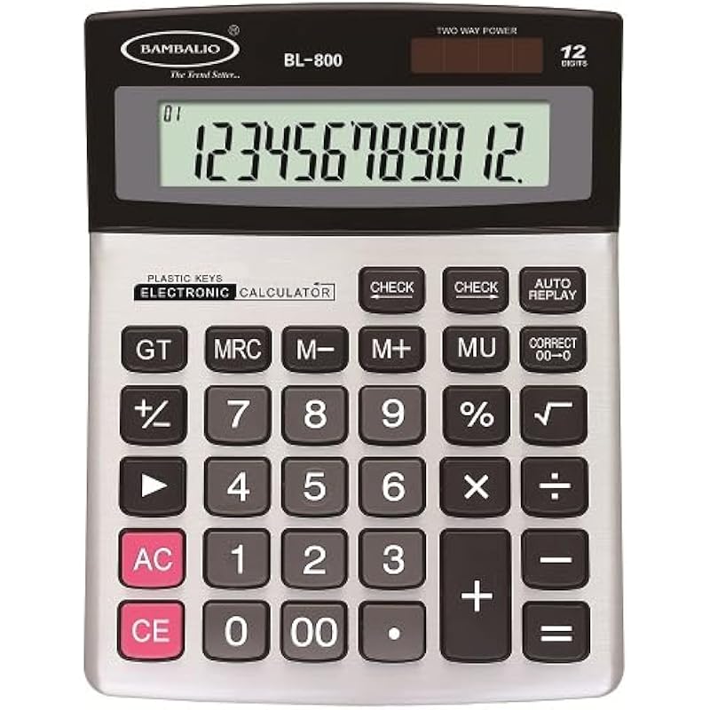 Bambalio 12-значный Bl-800 Большой дисплей и металлическая панель 3 года гарантии Электронный калькулятор, Серебристый, Средний размер