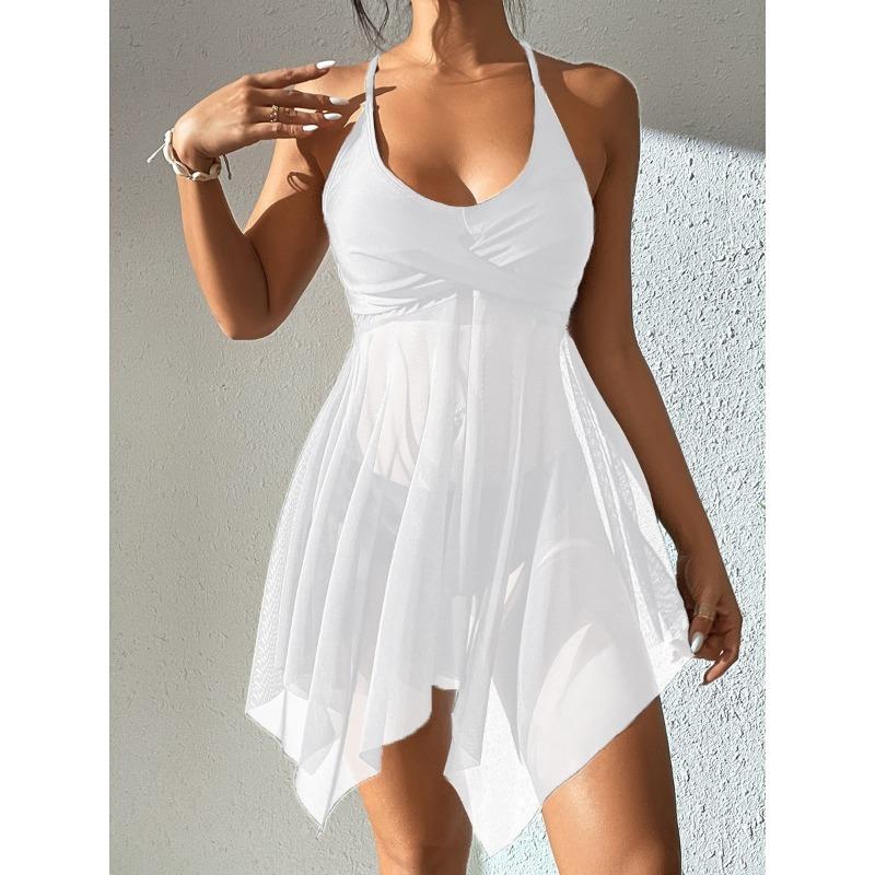 Women S Split Swimsuit High Waist Pant Cross Top Strappy Swimwear