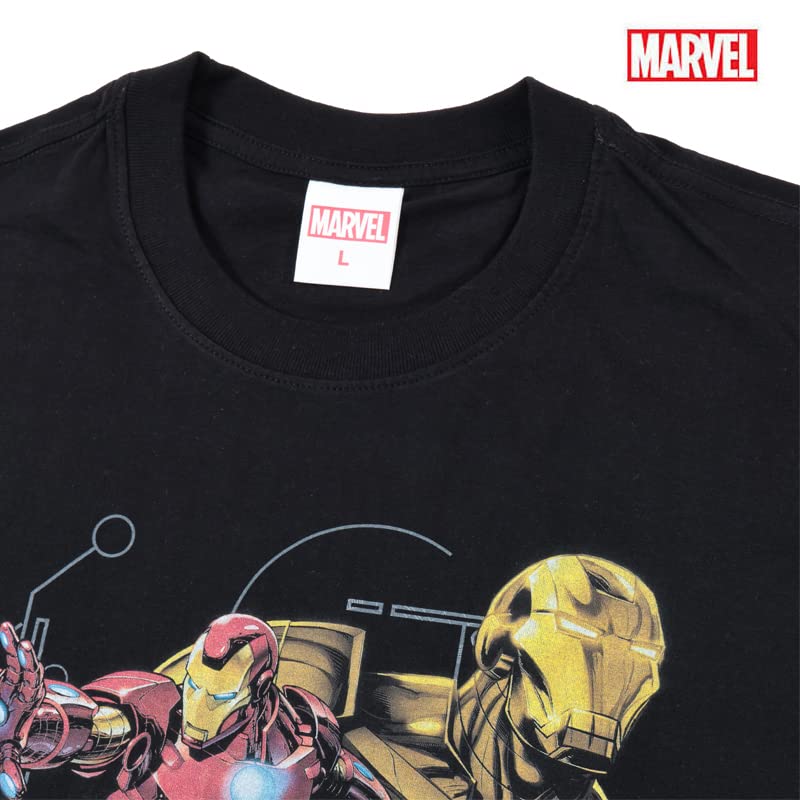 EVERSOUL Marvel Short Sleeve T-Shirt, Iron Man, Avengers, Hulk, Captain America, American Comic Book Merchandise, Gift, Men's, Black, Size M [Parallel