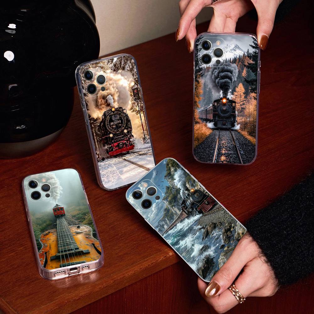 Train Railway Travel Transparent Back Phone Case For iPhone 17 16 15 13 12 11 14 Pro Max Mini Plus Silicone Bumper