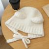 Lace-up Ear Protection Hat Warm Plush Beanie Cap Cute Bear Ears Knit Hat  Cold Weather