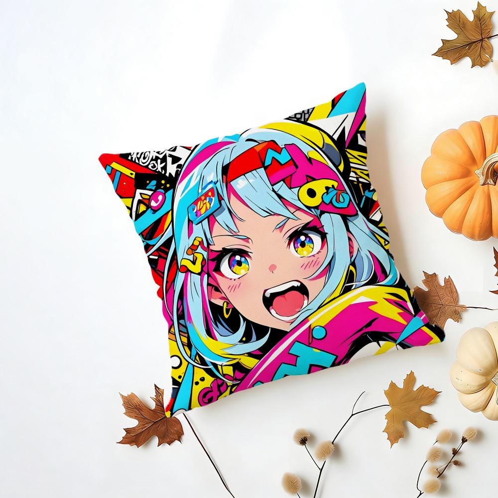 Fashion Pop Art Anime Street Graffiti Cushion Cover Washable Linen Pillowcase Soft  for Daily Sofa Bed Home Room Decor
