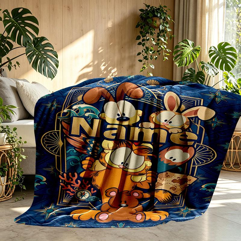 Custom Name Personalized Garfield Print Blanket, Home Decor, Bedroom, Sofa, Camping, Couch, Gifts for Birthday Christmas
