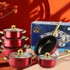 Red Cookware Set, 12-Piece ,Stainless Steel, Non-Stick, Kitchen Cookware Collection,Complete Kitchen Solution