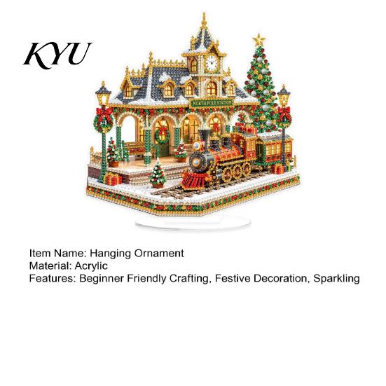 Educational Art Activity Christmas Faux Diamond Kit, Santa Snowman Hanging Ornament DIY Home Decor Projects Acrylic Pendant with Rhinestones Craft Kit