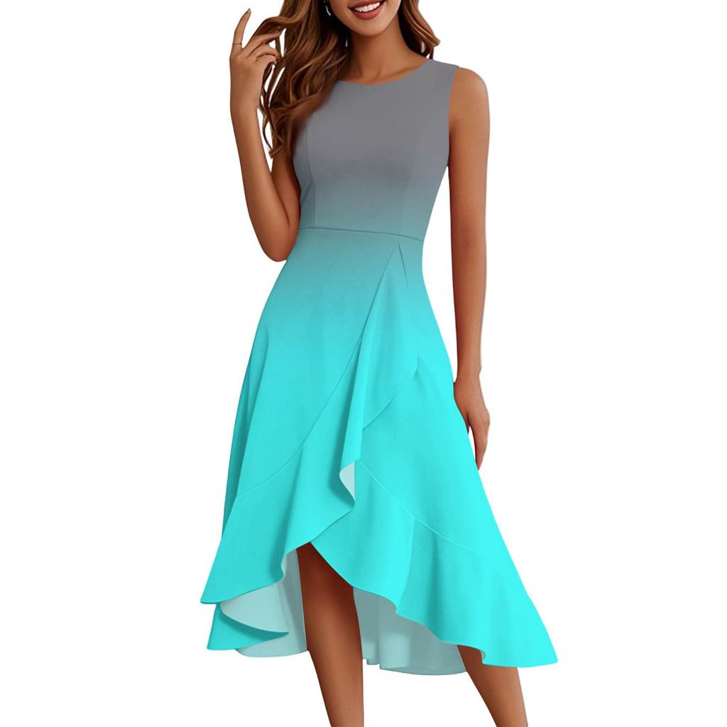 Женские модные повседневные платья без рукавов с круглым вырезом и принтом, элегантные, темпераментные, с оборками