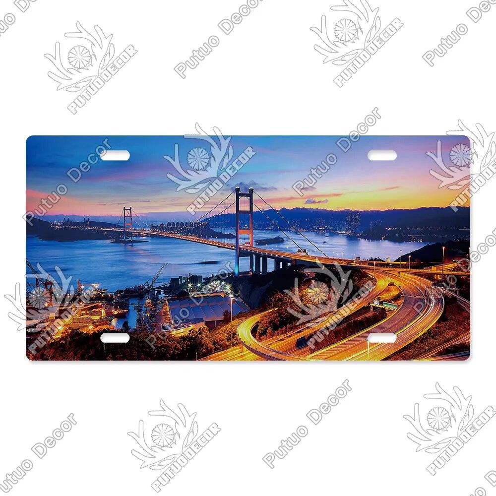 Putuo Decor Bridge Licenses Plate Metal Sign Plaque Metal Vintage Decoration for Living Room Door Beach House Home Wall Decor
