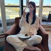 New silky slippery can go out ice silk solid color high-end loungewear pajamas autumn men's and women's long-sleeved two-piece set