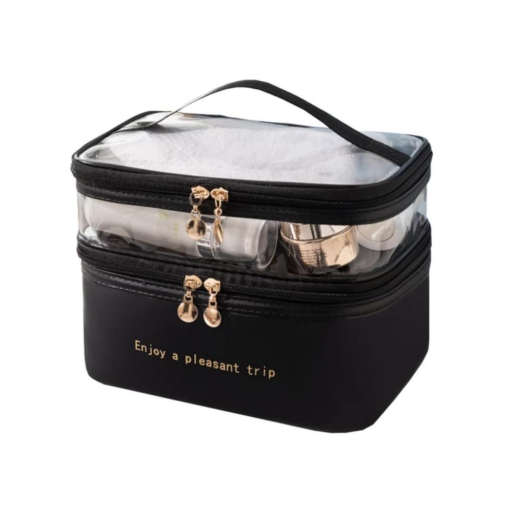 Aylashine Large Capacity Multifunctional Travel Cosmetic Bag with Brush Storage and Wash Transparent and Solid Color Makeup Organizer for Travel and