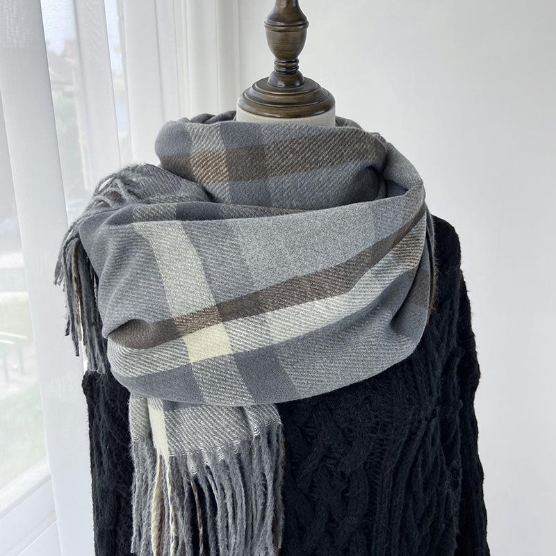 Plaid Scarf Women's New Autumn and Winter Fashion Imitation Cashmere Fringed Shawl Warm and Thickened Scarf Windproof, Warm & Decorative