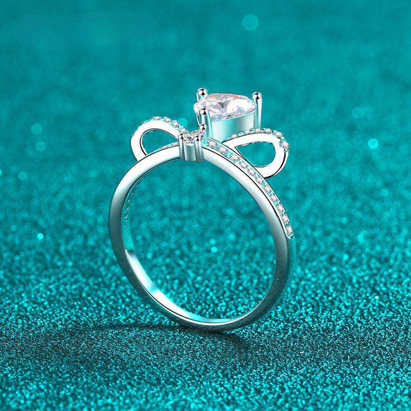 Кольцо с бантом и короной из муассанита высокой чистоты VVS1 Lab Diamond 1 карат, стерлинговое серебро 925 пробы, женские кольца с платиновым покрытием, ювелирные изделия