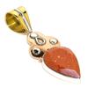 Natural Sunstone Gemstone Two Tone 925 Solid Sterling Silver Pendant 1.75'' D4k57