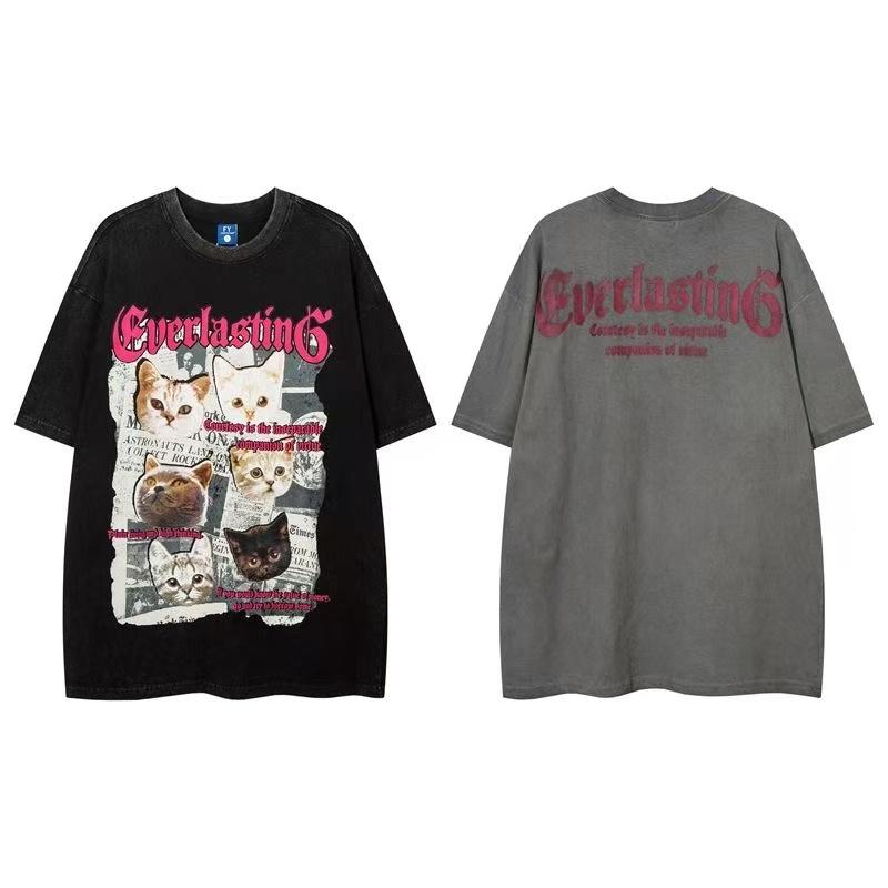 Футболка унисекс с принтом в виде симпатичных котиков, футболка свободного покроя из хлопка с короткими рукавами