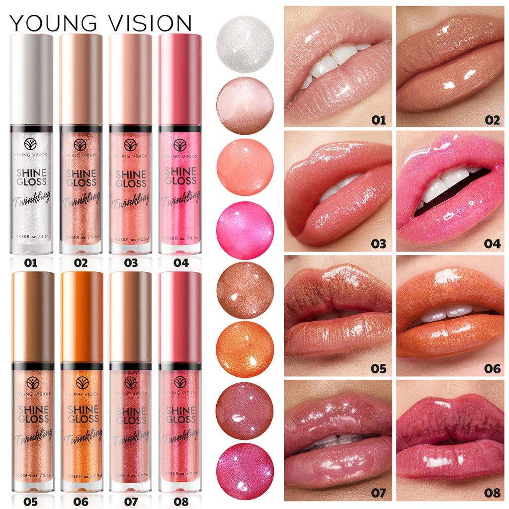 1 ШТ. YOUNG VISION GLOSS TWINKLING SET - 1 цвет Увлажняющий блестящий блеск для губ, легкий и нелипкий, идеально подходит для создания очаровательных сияющих губ