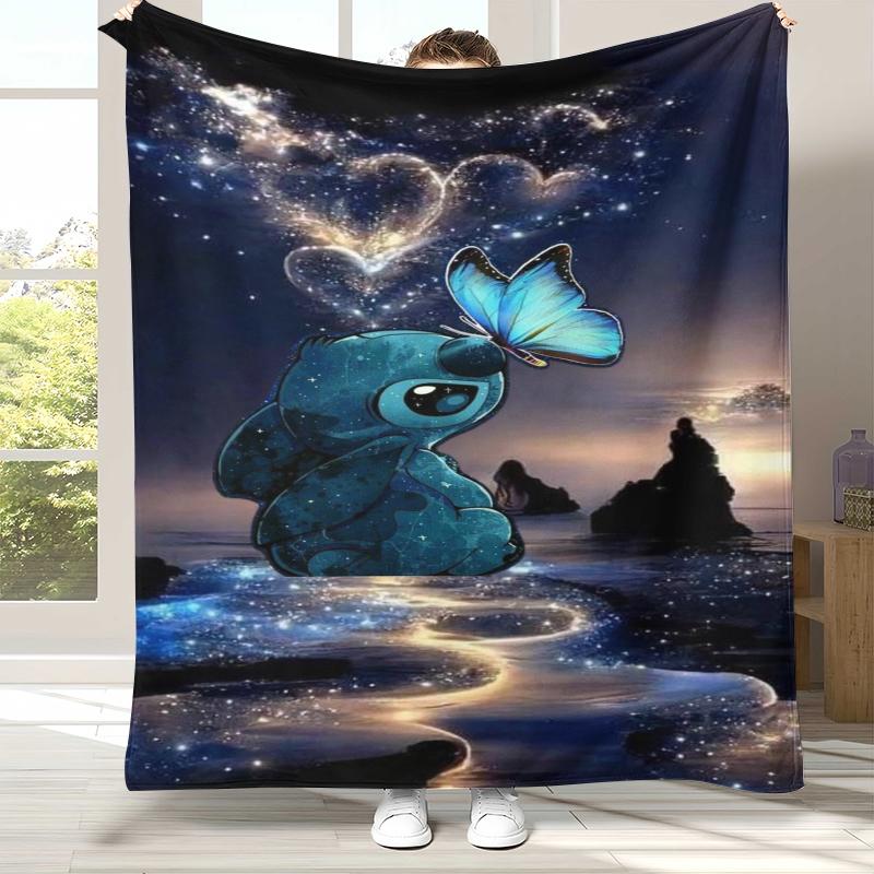 Kawaii S-Stitch Cartoon Flannel Blanket,Ultra Soft Warm Plush Throw for Home Bedroom Bed Sofa Cover Camping Picnic gift kids