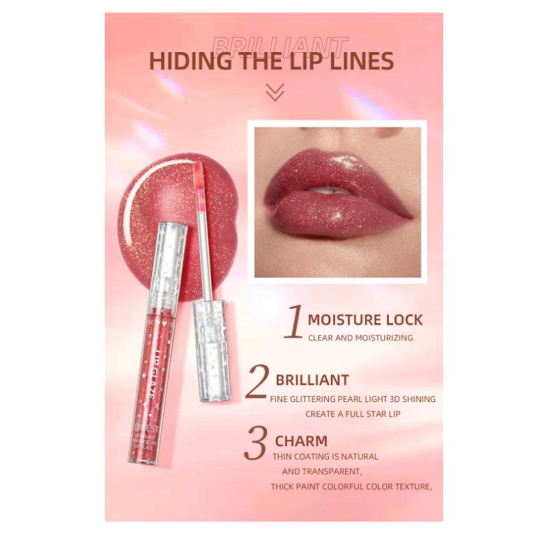 QIBEST Long Lasting Moisturizing People Ji Color Lip Glaze Dazzling Pearl Fine Glitter Shiny Polarized Lip Color Color Lip Glaze