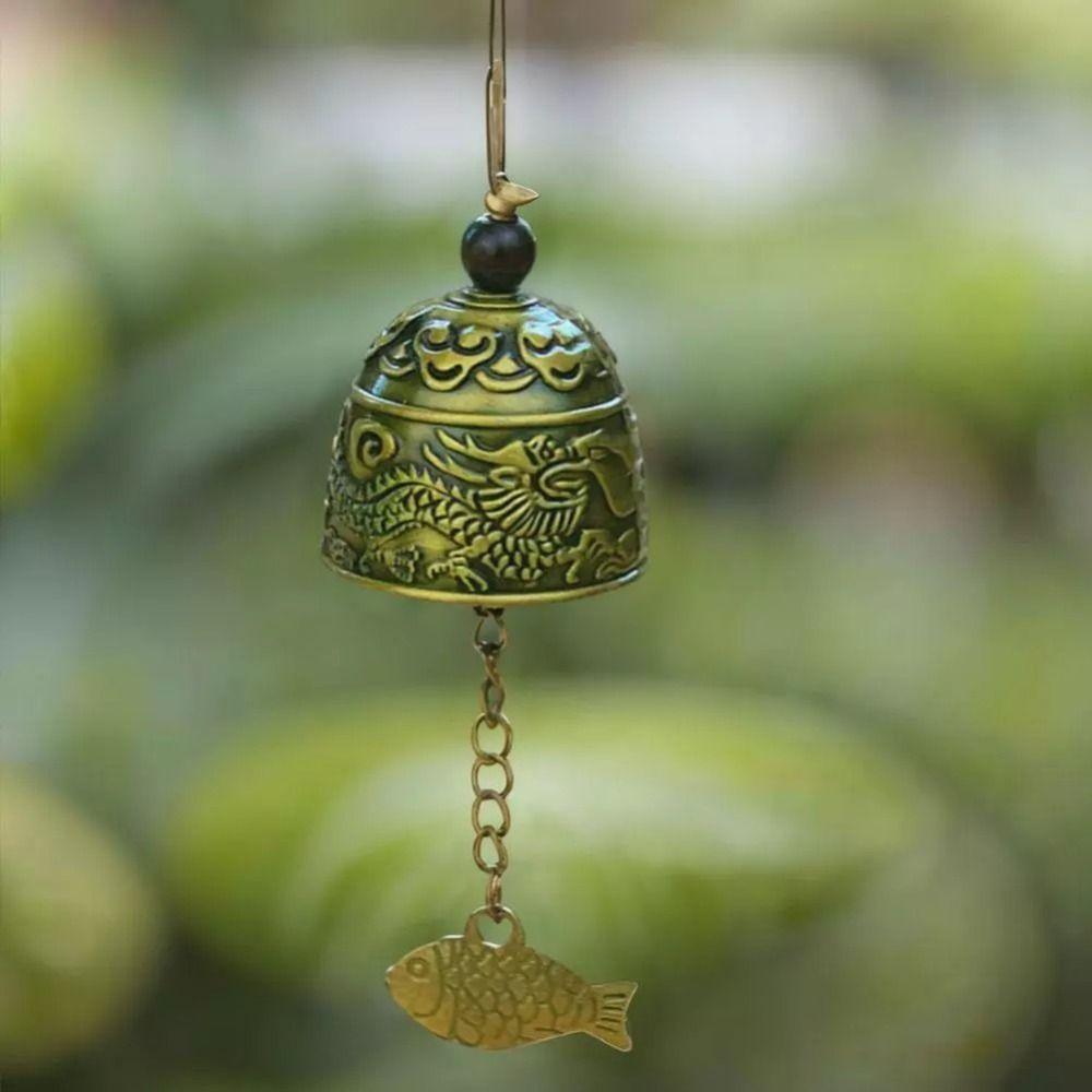 New Auspicious Wind Chime Dragon and Fish Patterned Handmade Pendant Temple Wind Bell Decoration Retro Wall Hanging Bell
