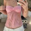 Solid Backless Bandage Corset Top Sweet Lace Stitched Strapless Tube Tops Women Sexy Club Party Tee Vintage Y2k Chic Vest 2025