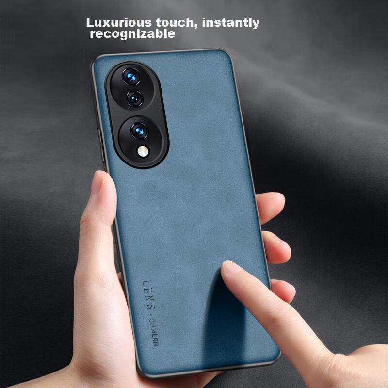 Honor 90 Phone Case, Honor 90 with Full Lens Protection, Silicone Soft Edge, Shockproof, Ultra-Thin, Simple And Leather Texture Case, Quiet Black