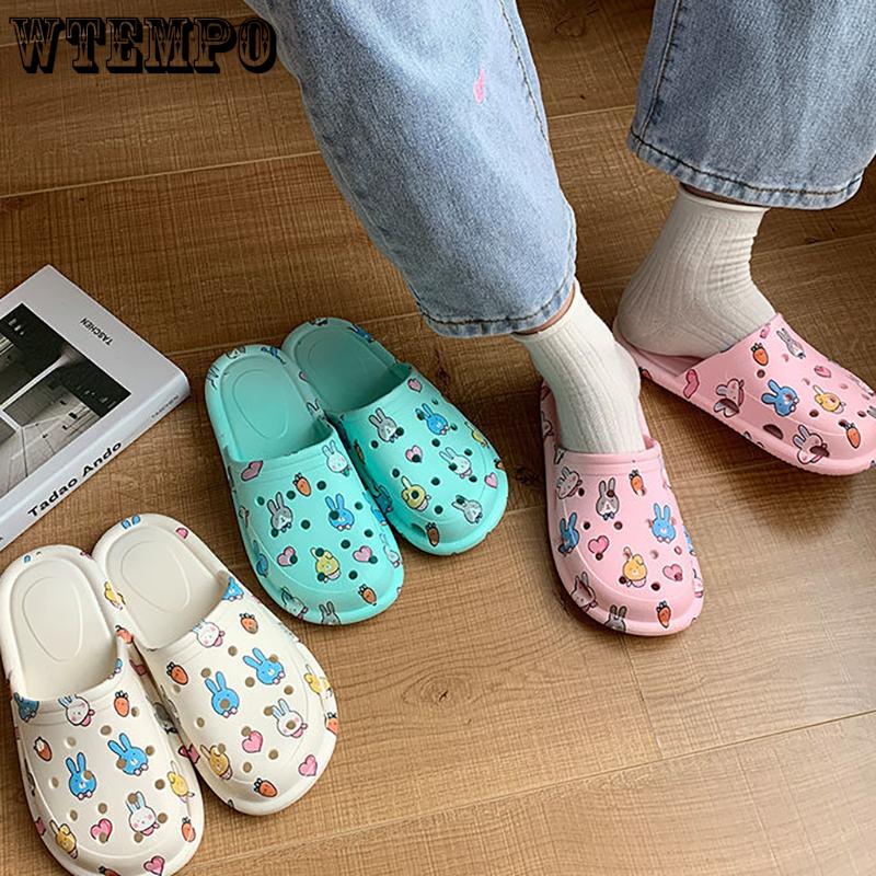 Шлепанцы из ПВХ, женская верхняя одежда, обувь с защитой от запаха, летние сандалии с мягкой подошвой, мультяшные сандалии, домашние тапочки для ванной комнаты с завернутым носком, уличные пляжные шлепанцы