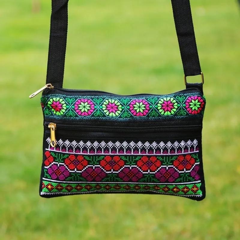 WTEMPO Ethnic Style Versatile Double Zipper Crossbody Bags Women Casual Shopping Single Shoulder Bags