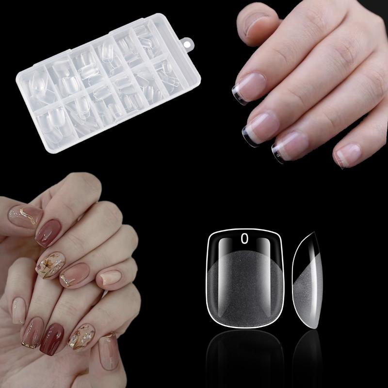120/240Pcs Semi-Matte Short Square False Nail Tips No Polishing Soft Gel Fingertip Full Cover Artificial Fake Nails Extension
