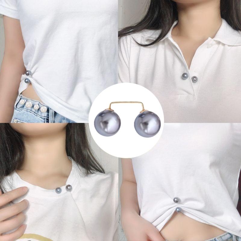 8Pcs Artificial Pearls Waist Button Tighteners Trousers Waistband Adjusters Clip for Dress Cardigan Shawl Safety Pin