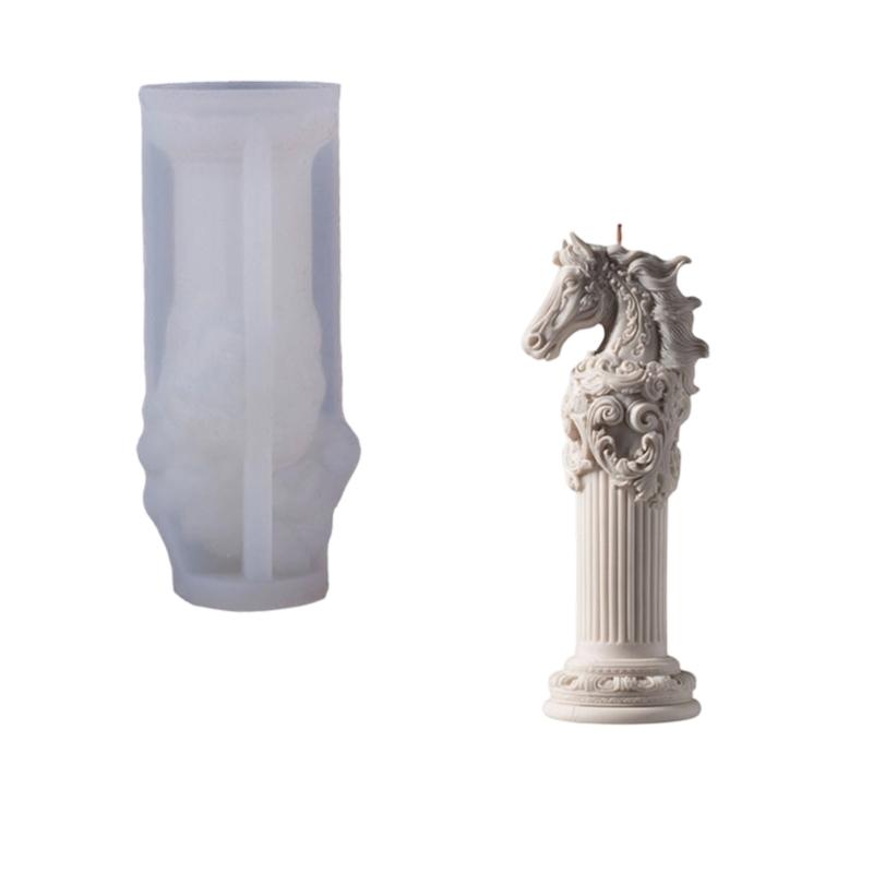 Artistic Horse Sculpture Candle Making Mould Silicone Roman Column Base For Customes Scented Candle Crafting Project