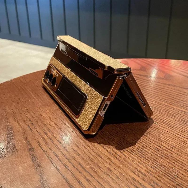 Для Samsung Galaxy Z Fold 5 Z Fold 4 Z Fold 3 5G чехол с защитной пленкой для экрана Роскошный кожаный цельный чехол-подставка золотого цвета