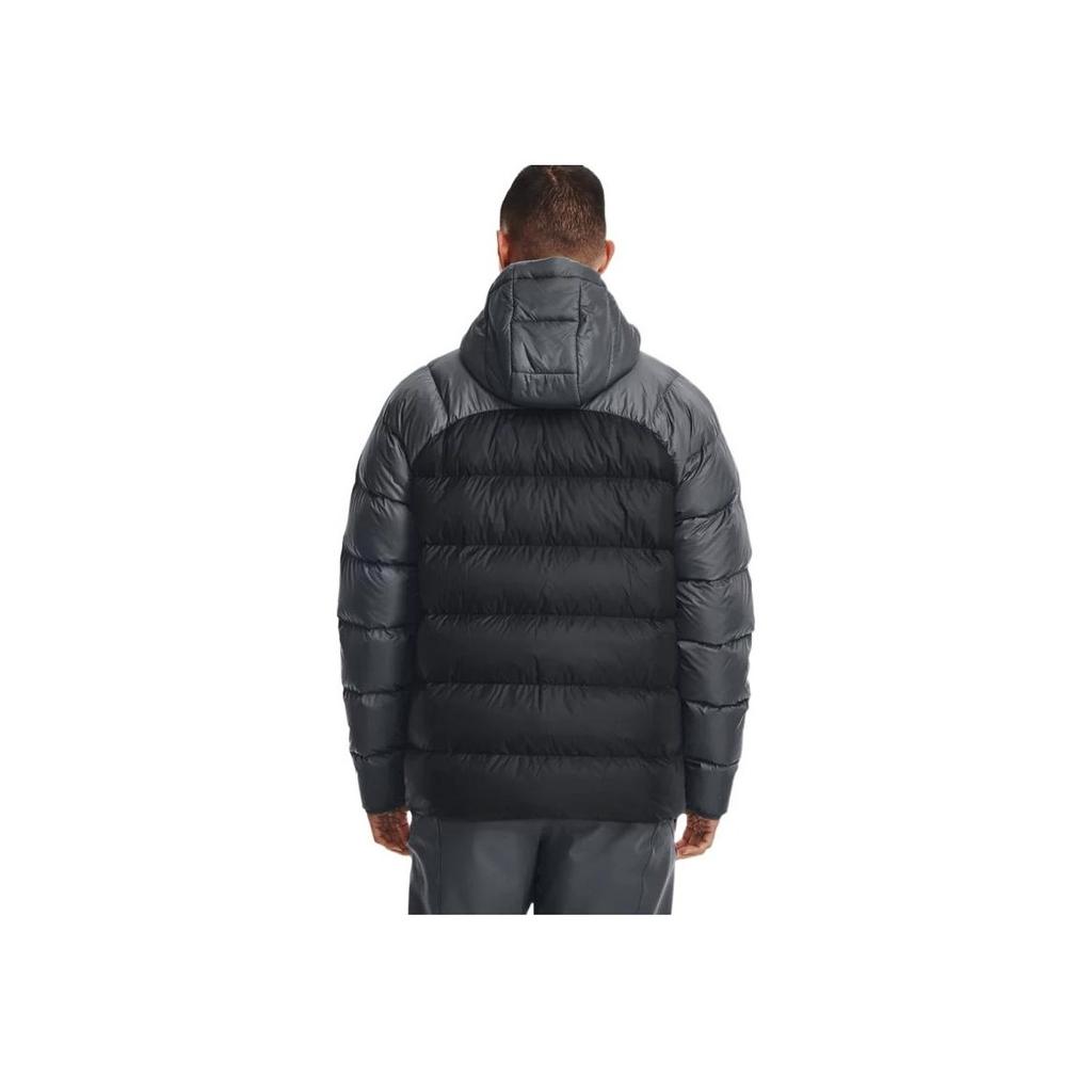 Under Armour Цветной блок Дизайн логотипа Молния Ветрозащитный Теплый Капюшон Пуховик Мужские Куртки Черный Серый 1364903-002