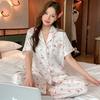 1011 New Ice Silk Women's Pajamas Short-sleeved Trousers Thin Cartoon Polka Dot Sweet Wind Loungewear Can Be Worn Outside