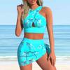 Women's Shoulder Strap Swimsuit with Coconut Tree Print Bikini Short Tank Top Swimsuit