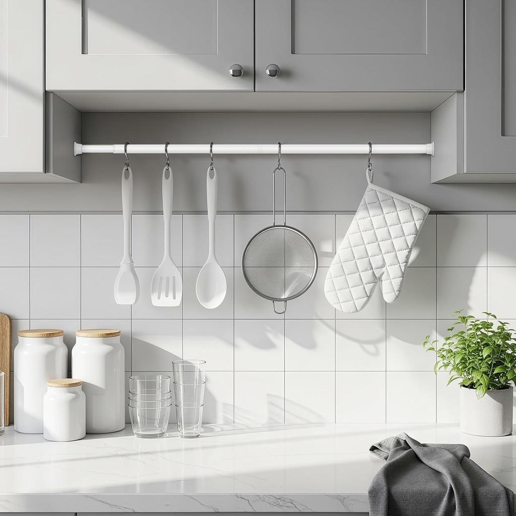 Белые распорные карнизы от 18 до 36 дюймов, маленькие карнизы без сверления, короткий распорный карниз, регулируемый пружинный карниз для окон, двери, шкафа