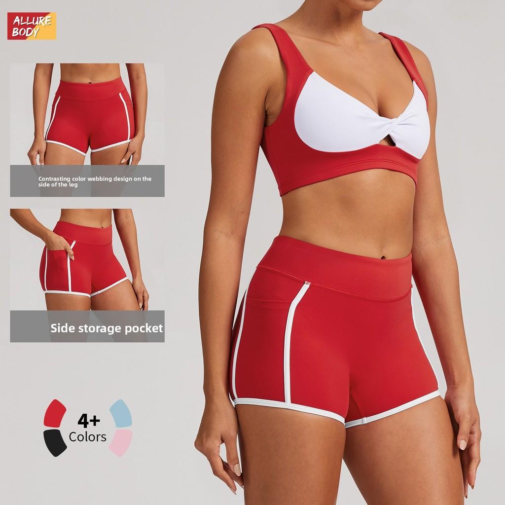 Womens Colorblock Yoga Shorts With High Elastane For Running And Fitness Training