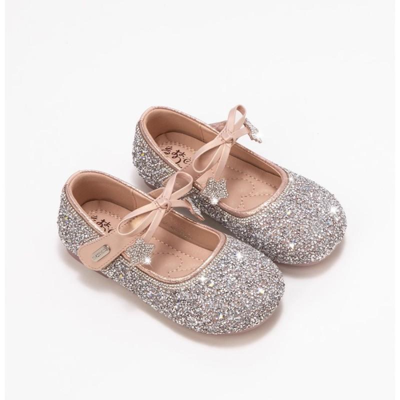 Girls Princess Dress Shoes With Rhinestones Soft Sole Flat Ballet Style Stage Performance 2026