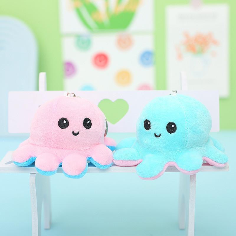 Милый Плюшевый Двусторонний Брелок-Осьминог Очаровательный Животный Брелок для Сумки Меняющий Настроение