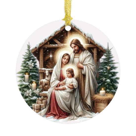 Рождественский ночной орнамент Круглый акриловый Рождение Иисуса Христа Подвесное украшение Религиозная тематика Рождественский сувенир для зимнего декора рождественской елки