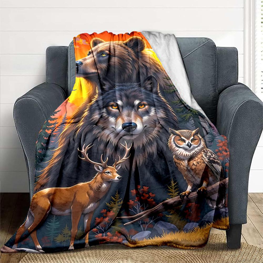 1pc Wildlife Nature Artwork Blanket Lightweight Flannel Blanket Throw Blanket For Sofa, Bed, Travel, Camping, Livingroom, Couch, Chair, And Bed yy2509