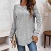 Autumn and Winter Knitted Pit Stripes Bottoming Solid Color Round Neck Casual Long Sleeve Tops