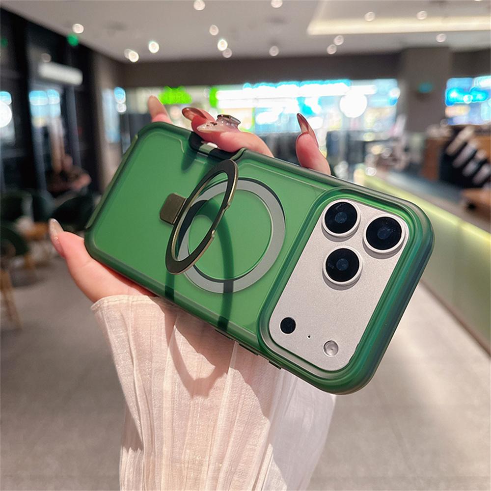 Fold Bracket Magnetic Stand Clear Candy Color Phone Case For iPhone 16 17 Pro Max Air 14 15 Plus 13 Dual Layer Protection Cover