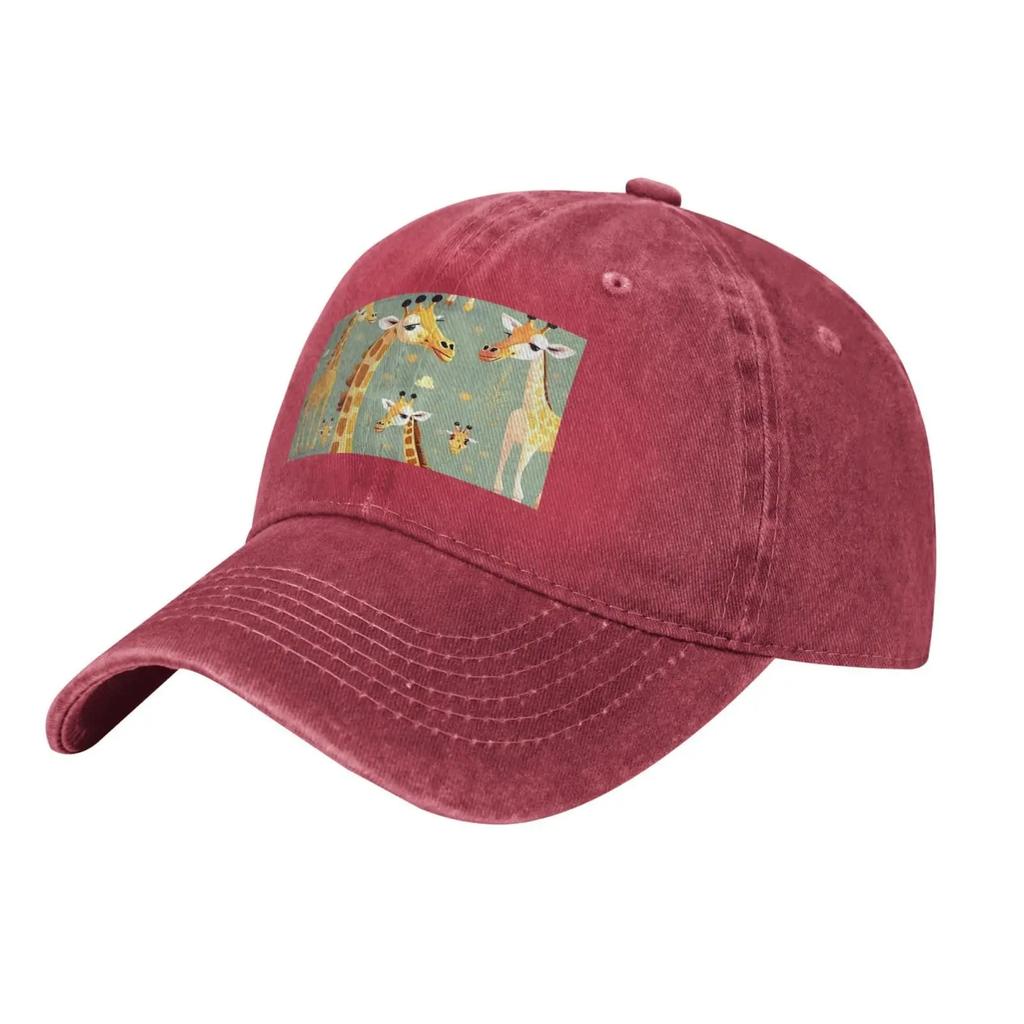 Cute Wild Cartoon Giraffes Print Washed Cowboy Baseball Cap for Adults Adjustable Baseball Caps Outdoor Sports