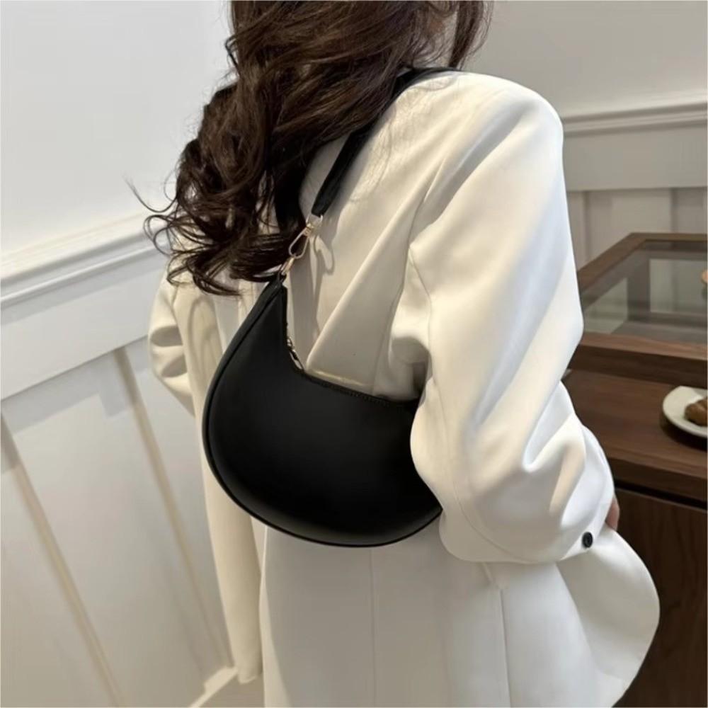 Large Capacity Moon Underarm Bag Solid Color Women's Hobo Bag Pu Leather Shoulder Bag Women