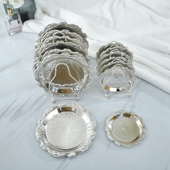 Винтажный рельефный поднос из нержавеющей стали, Сервировочное блюдо для десертов, Органайзер для хранения украшений, Тарелка для закусок, Декор для обеденного стола