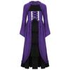 Girls Medieval Renaissance Long Dress Color Contrast Bell Sleeve Layered Ruffles Costume
