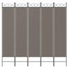 350156 vidaXL Room Divider 5 Panels Anthracite 200x200 Cm Fabric