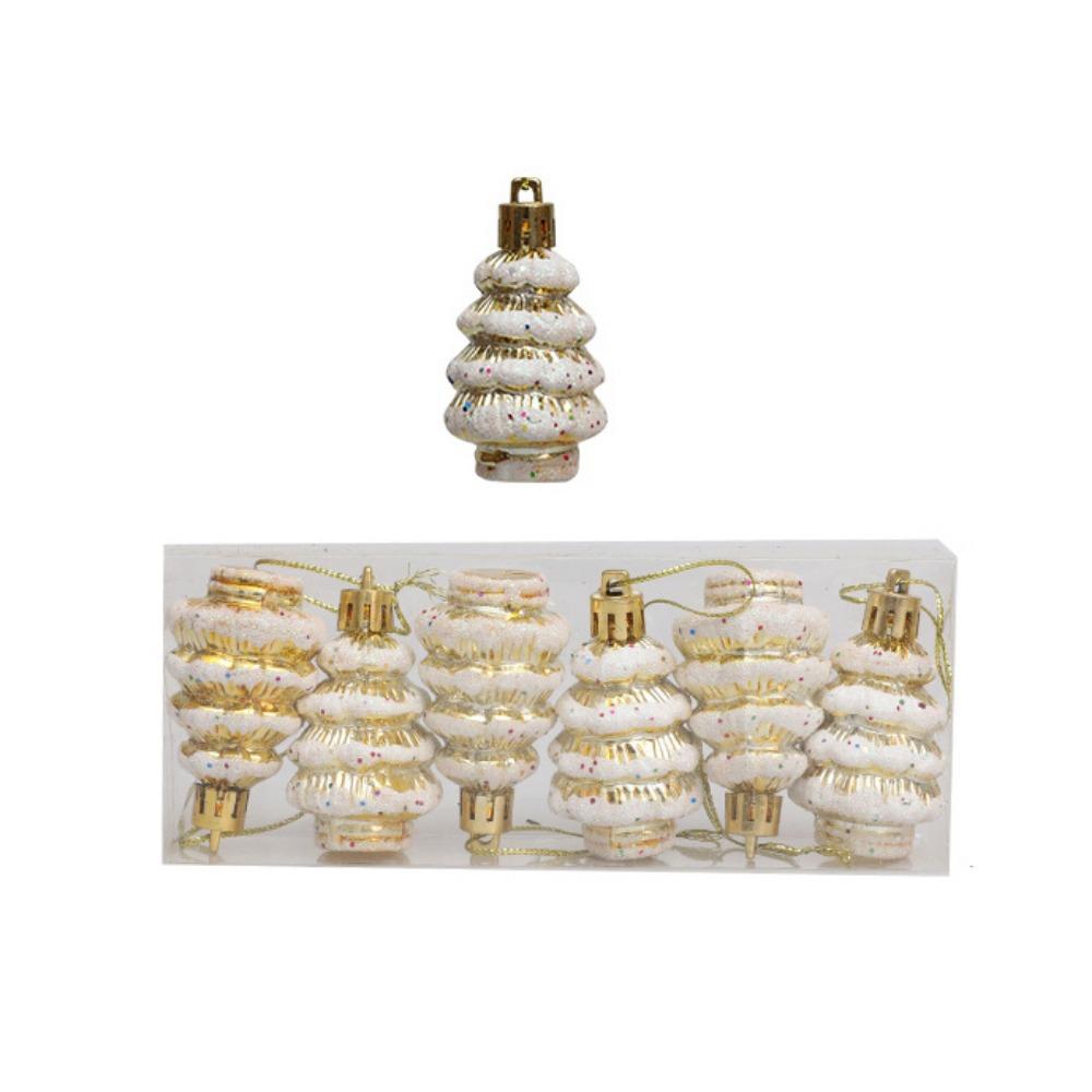 6pcs/box Plastic Painted Cedar Christmas Tree Ornament Colorful Xmas Hanging Ornament  DIY Crafts