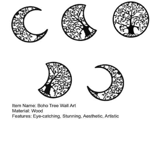 5 Pcs Black Tree Wall Decor Tree of Life Moon Phase Boho Wall Art Aesthetic Hollow-out Farmhouse Hanging Decor for Living Room